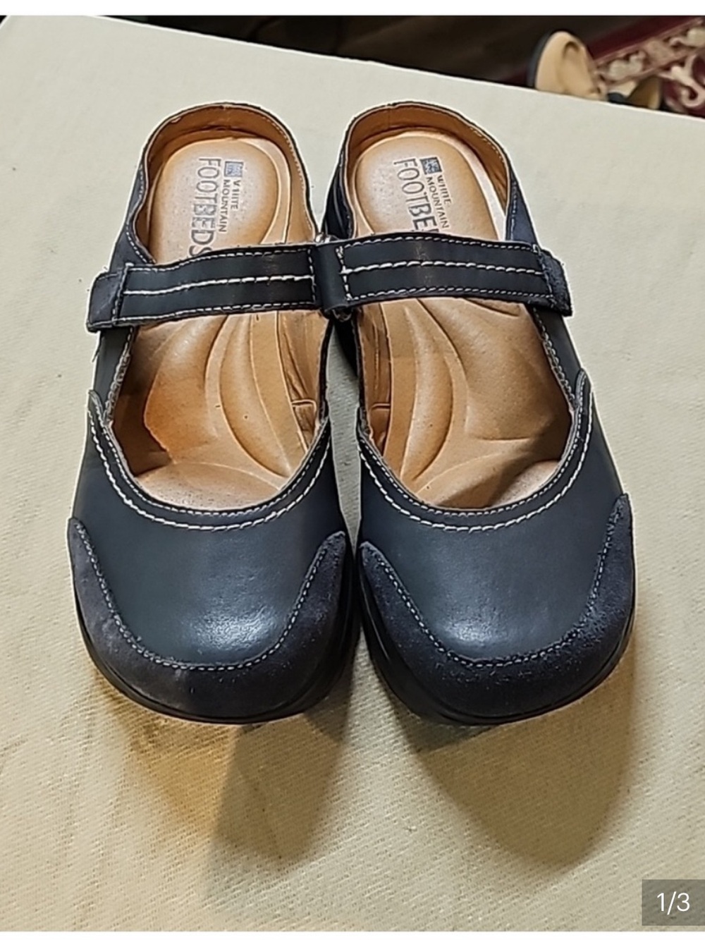 White Mountain Navy Blue Mary Jane Comfort Footbed Mule Clog Shoes